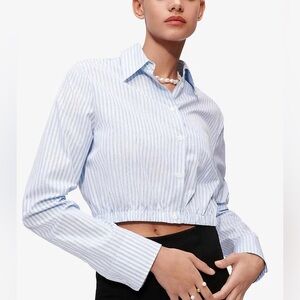 Maje Cirisa Striped Cropped Cotton-Poplin Shirt